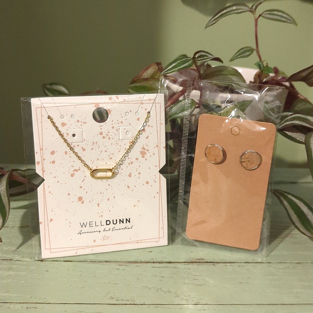 NEW Jewelry Bundle of WellDunn Gold Necklace and Silver Cork Earrings